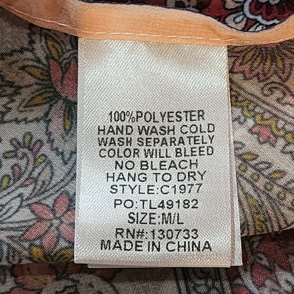 Floral Paisley Kimono M/L Boho Open Front Sheer Lightweight Duster Wrap - Picture 7 of 7